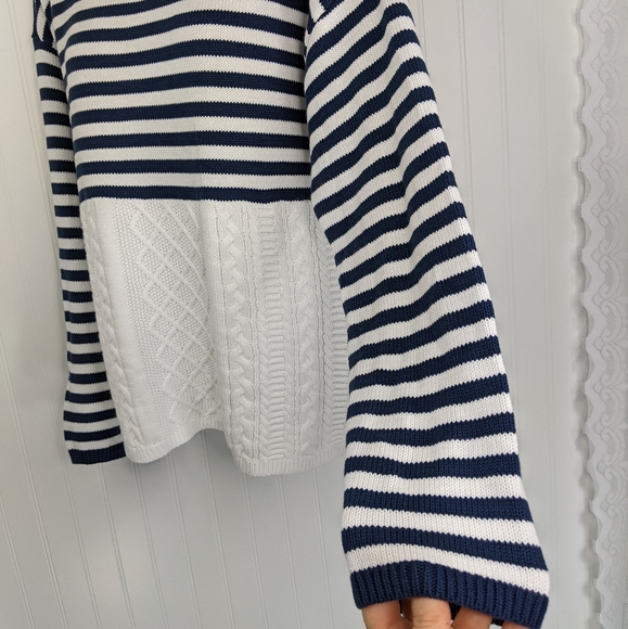 ORVIS Navy White Preppy Stripe Cable Knit Sweater Sz L - Picture 11 of 15